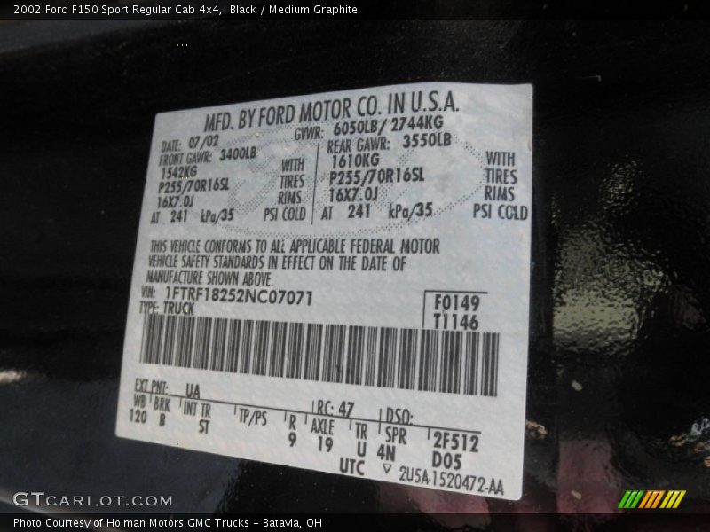 Black / Medium Graphite 2002 Ford F150 Sport Regular Cab 4x4