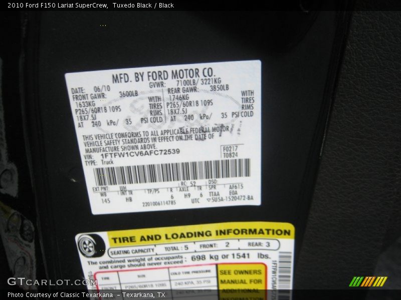 Tuxedo Black / Black 2010 Ford F150 Lariat SuperCrew