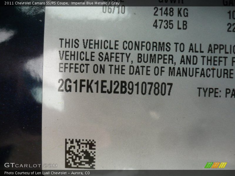 Imperial Blue Metallic / Gray 2011 Chevrolet Camaro SS/RS Coupe