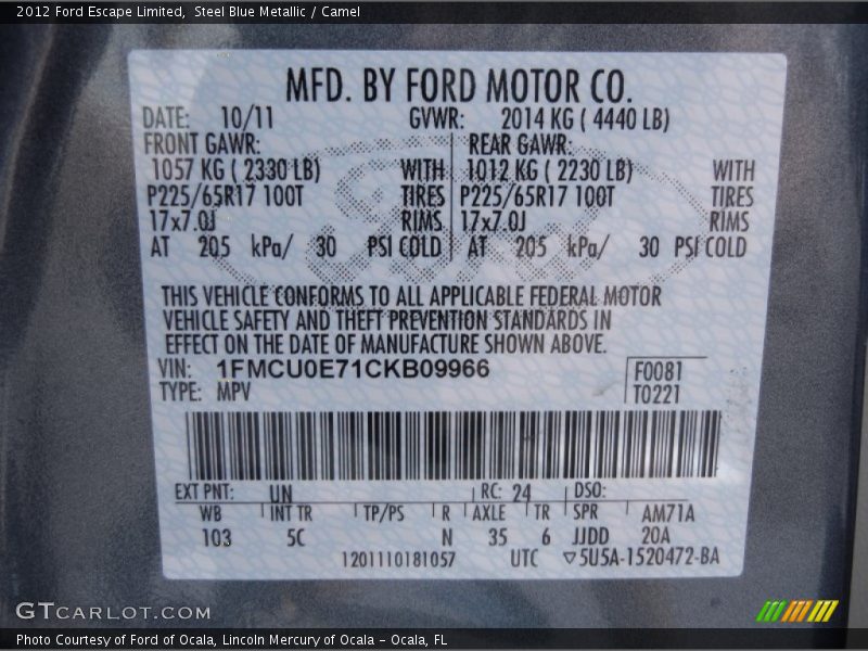 Steel Blue Metallic / Camel 2012 Ford Escape Limited