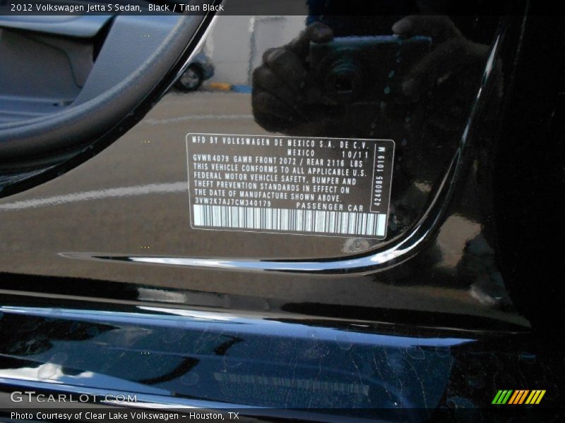 Black / Titan Black 2012 Volkswagen Jetta S Sedan