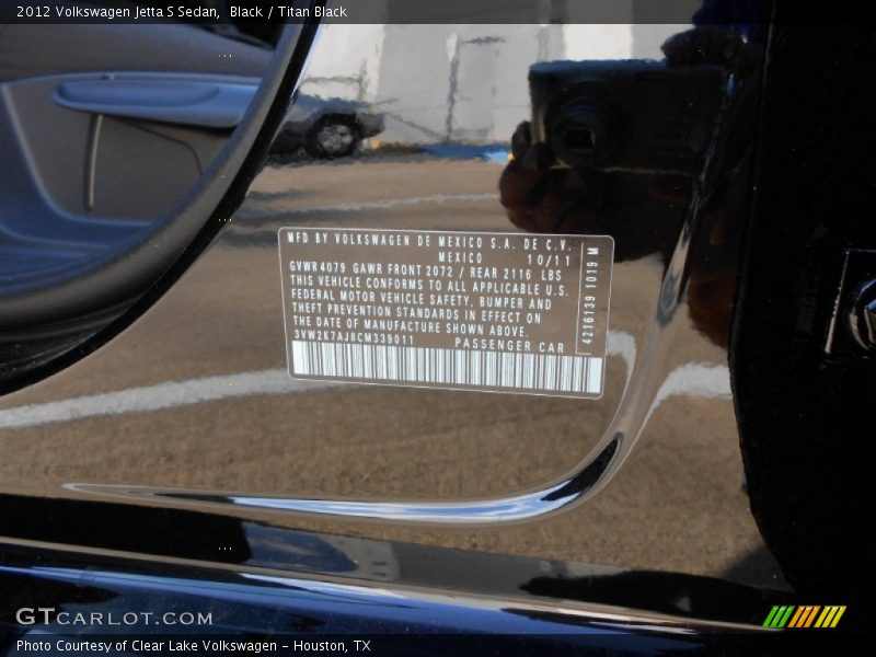 Black / Titan Black 2012 Volkswagen Jetta S Sedan
