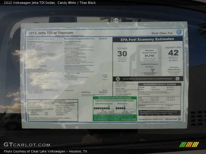  2012 Jetta TDI Sedan Window Sticker