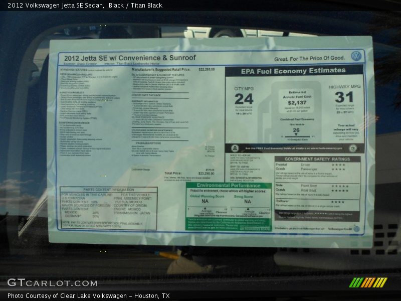Black / Titan Black 2012 Volkswagen Jetta SE Sedan