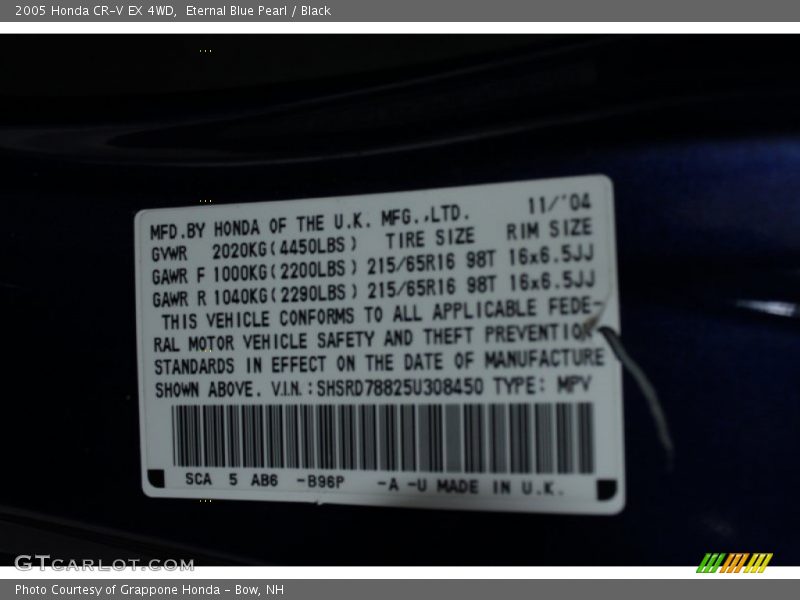Eternal Blue Pearl / Black 2005 Honda CR-V EX 4WD