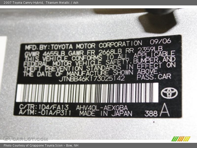 Titanium Metallic / Ash 2007 Toyota Camry Hybrid