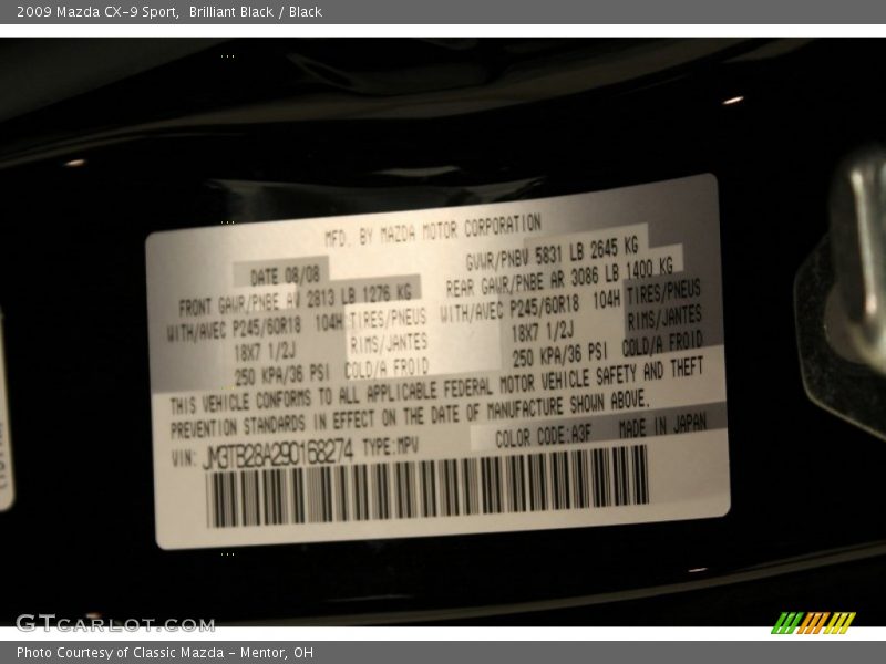 Brilliant Black / Black 2009 Mazda CX-9 Sport