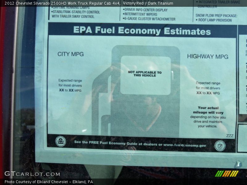  2012 Silverado 2500HD Work Truck Regular Cab 4x4 Window Sticker