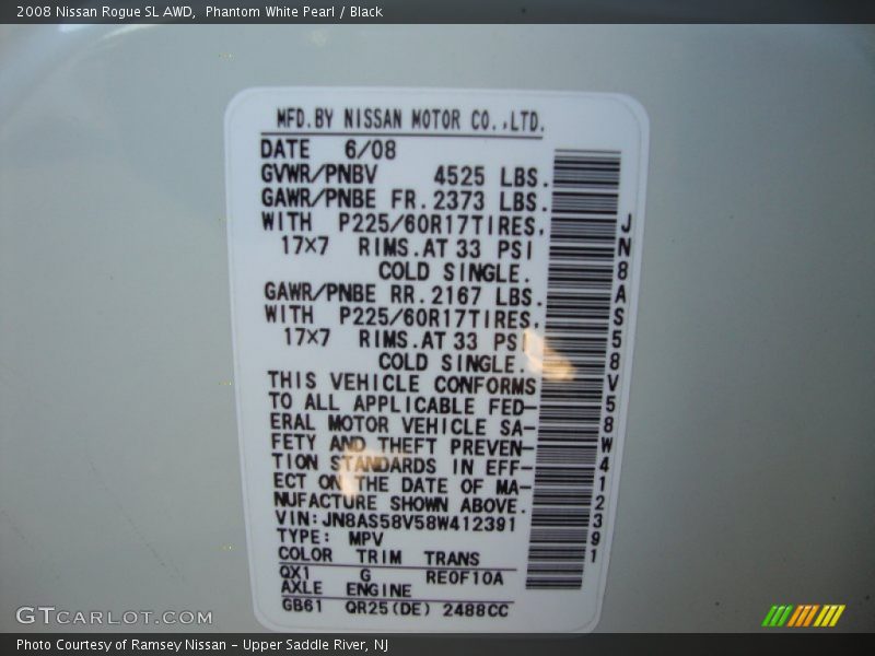 Phantom White Pearl / Black 2008 Nissan Rogue SL AWD