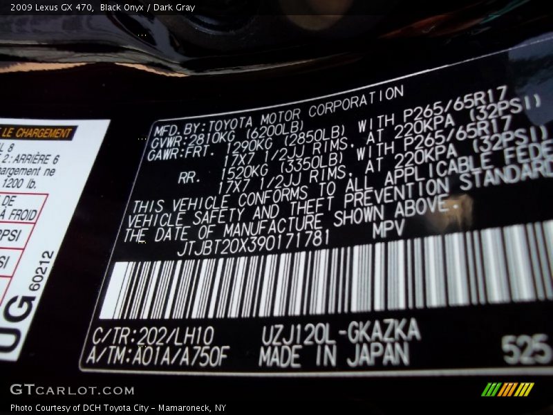 Black Onyx / Dark Gray 2009 Lexus GX 470