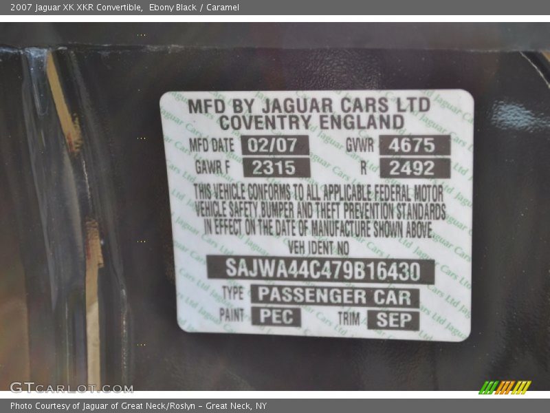 2007 XK XKR Convertible Ebony Black Color Code PEC