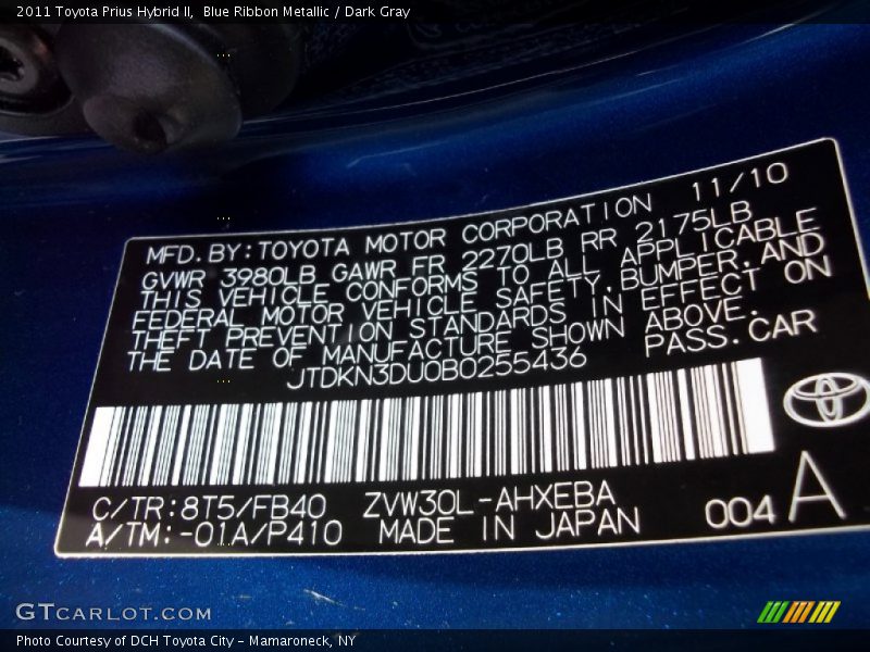 Blue Ribbon Metallic / Dark Gray 2011 Toyota Prius Hybrid II