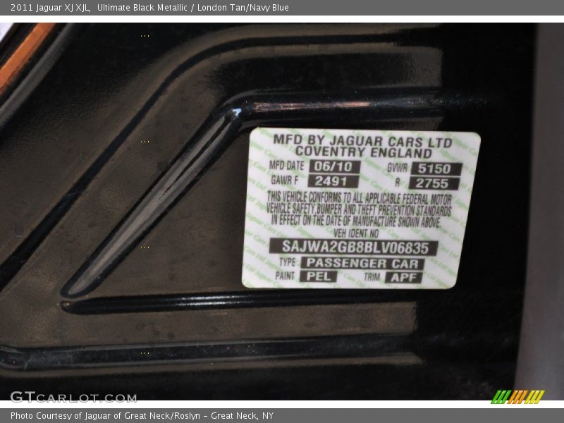 2011 XJ XJL Ultimate Black Metallic Color Code PEL