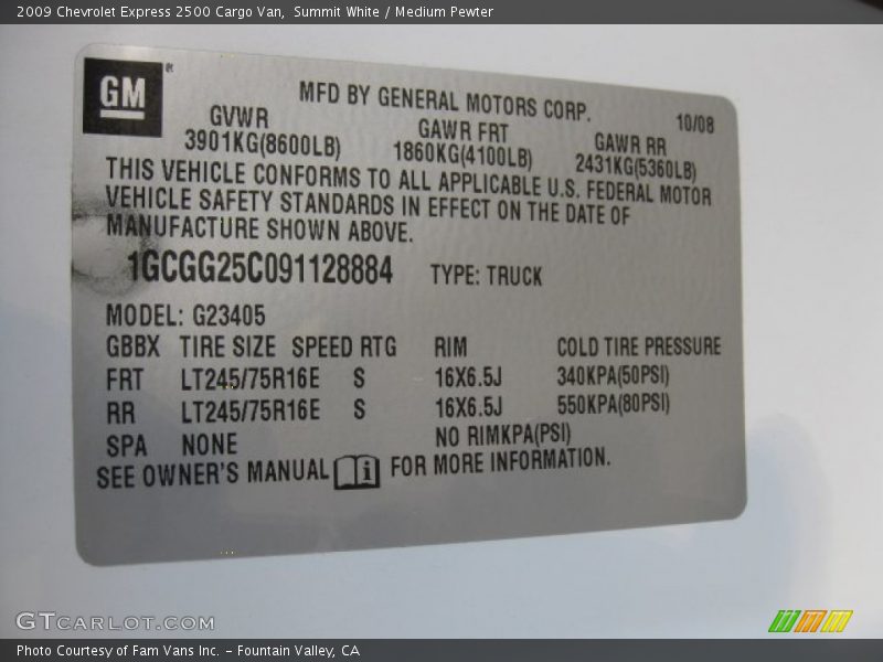Summit White / Medium Pewter 2009 Chevrolet Express 2500 Cargo Van