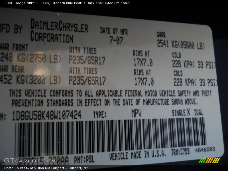 Modern Blue Pearl / Dark Khaki/Medium Khaki 2008 Dodge Nitro SLT 4x4