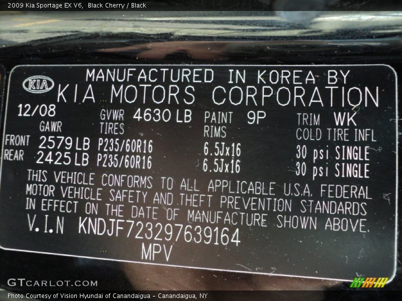 2009 Sportage EX V6 Black Cherry Color Code 9P
