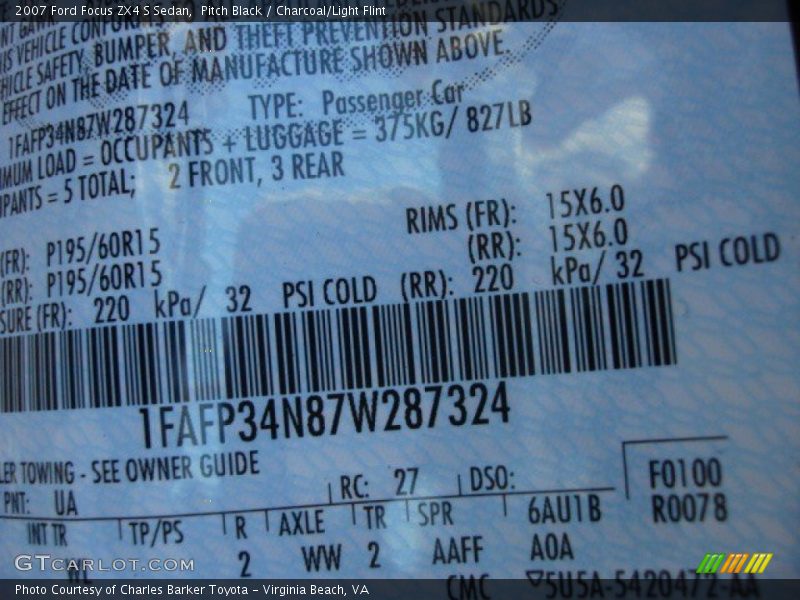 Pitch Black / Charcoal/Light Flint 2007 Ford Focus ZX4 S Sedan