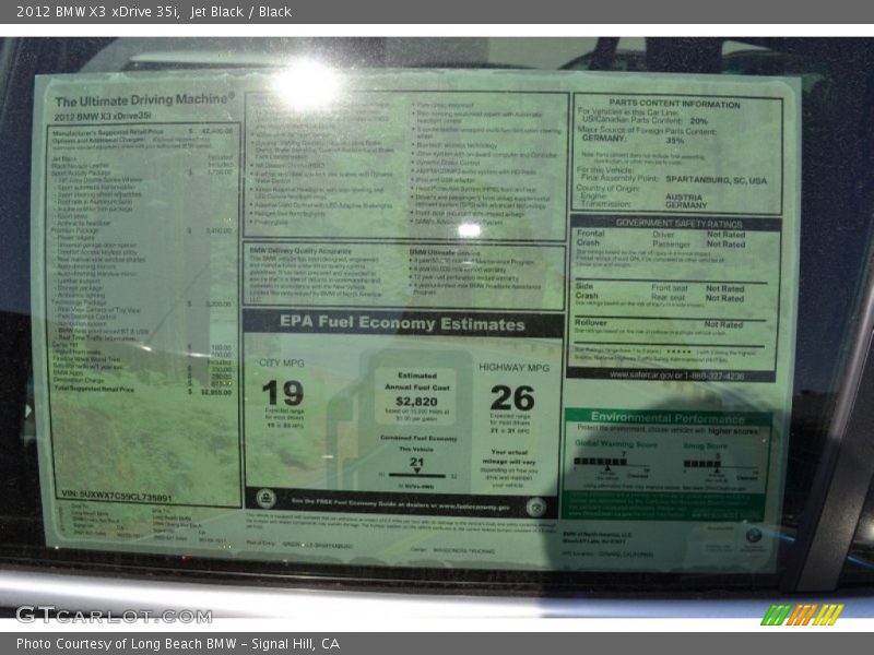 Jet Black / Black 2012 BMW X3 xDrive 35i