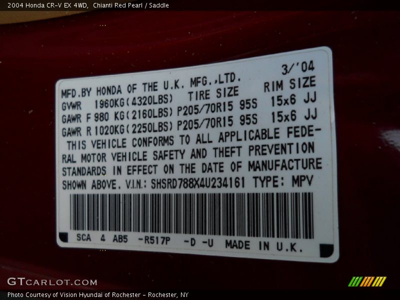 Chianti Red Pearl / Saddle 2004 Honda CR-V EX 4WD