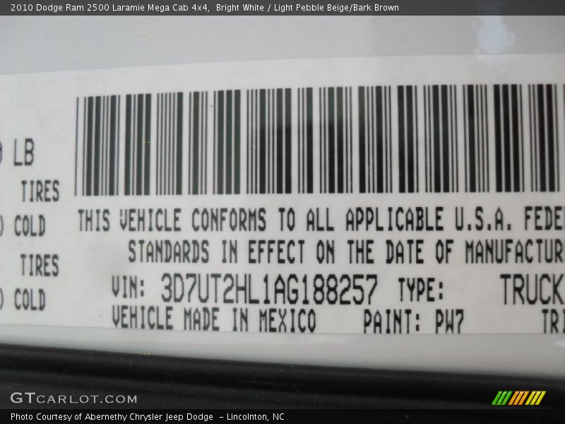 Bright White / Light Pebble Beige/Bark Brown 2010 Dodge Ram 2500 Laramie Mega Cab 4x4