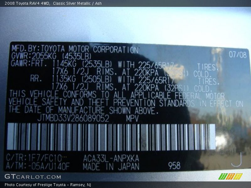Classic Silver Metallic / Ash 2008 Toyota RAV4 4WD