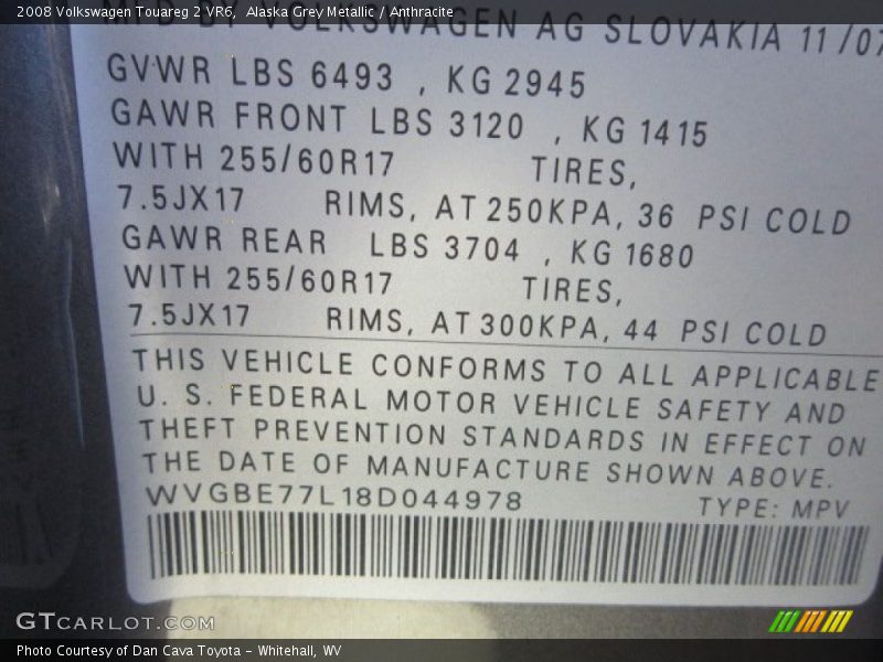 Alaska Grey Metallic / Anthracite 2008 Volkswagen Touareg 2 VR6
