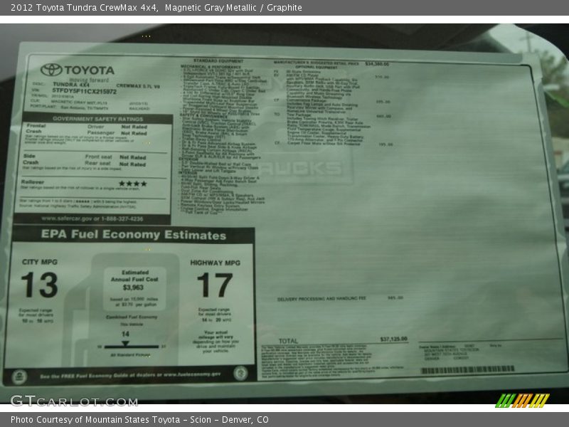  2012 Tundra CrewMax 4x4 Window Sticker