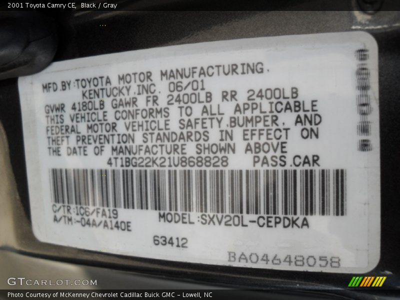 Black / Gray 2001 Toyota Camry CE