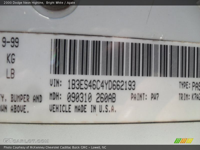 Bright White / Agate 2000 Dodge Neon Highline