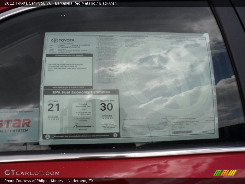  2012 Camry SE V6 Window Sticker