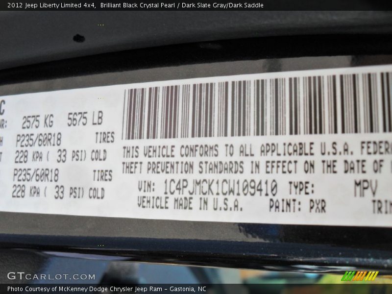 Brilliant Black Crystal Pearl / Dark Slate Gray/Dark Saddle 2012 Jeep Liberty Limited 4x4