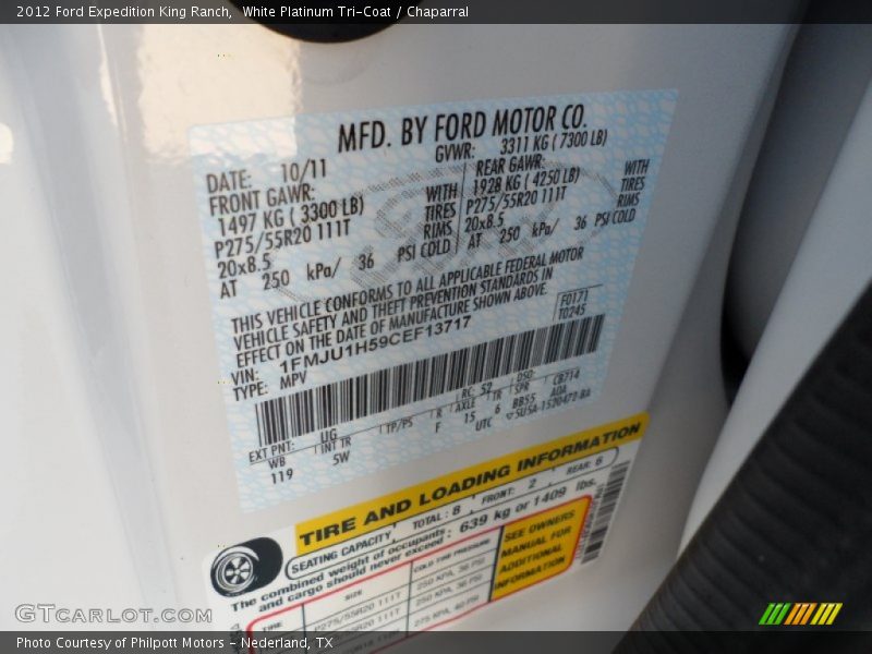 2012 Expedition King Ranch White Platinum Tri-Coat Color Code UG