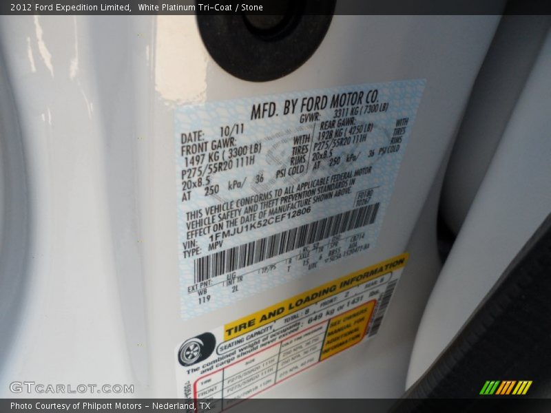 2012 Expedition Limited White Platinum Tri-Coat Color Code UG