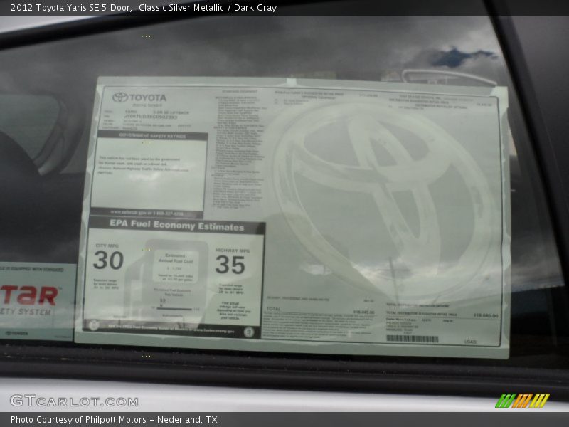  2012 Yaris SE 5 Door Window Sticker