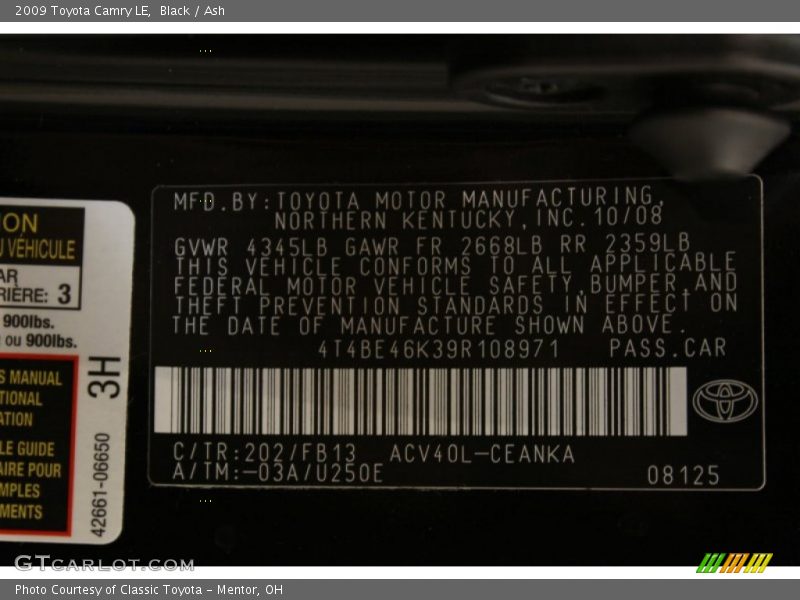 Black / Ash 2009 Toyota Camry LE