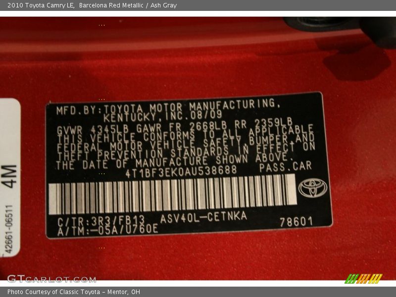 Barcelona Red Metallic / Ash Gray 2010 Toyota Camry LE