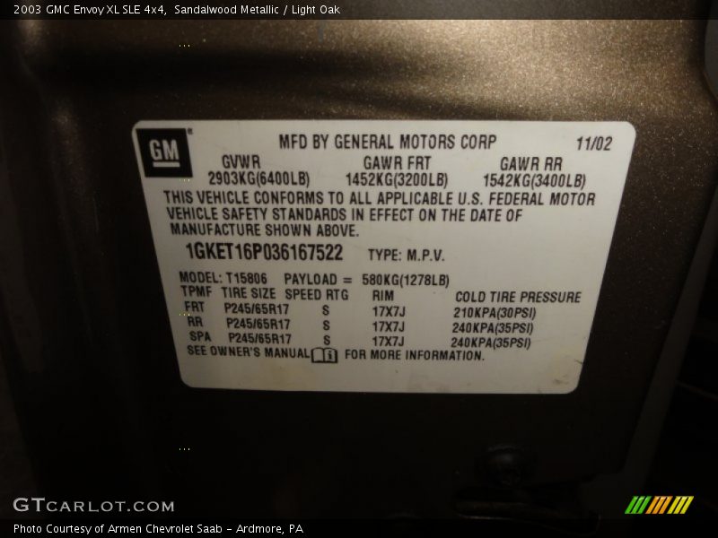 Sandalwood Metallic / Light Oak 2003 GMC Envoy XL SLE 4x4