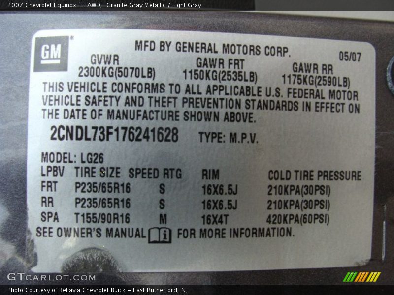 Granite Gray Metallic / Light Gray 2007 Chevrolet Equinox LT AWD
