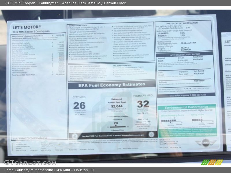  2012 Cooper S Countryman Window Sticker