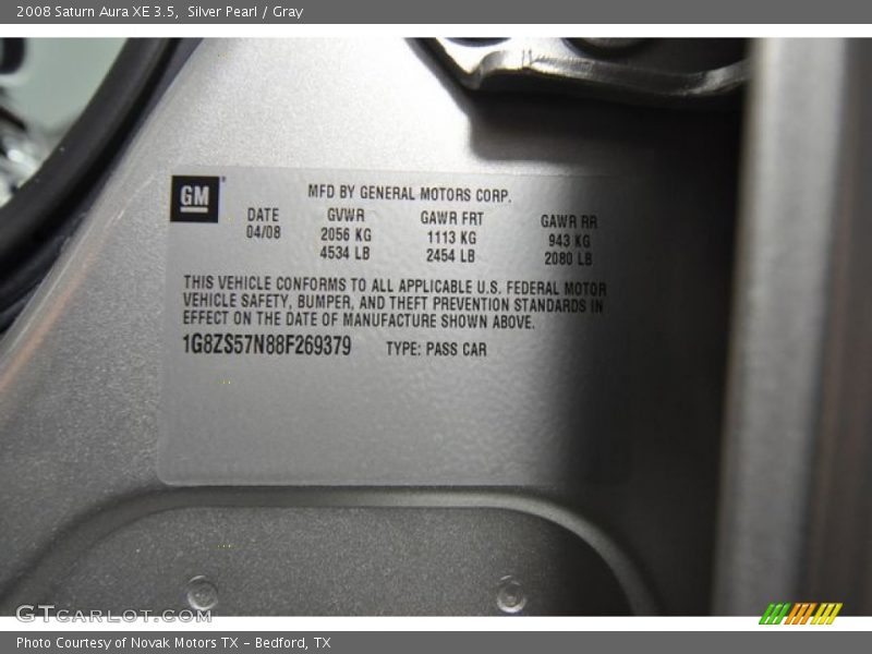 Silver Pearl / Gray 2008 Saturn Aura XE 3.5