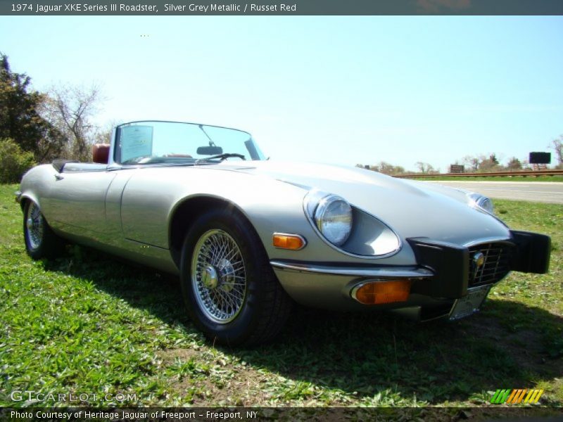 Silver Grey Metallic / Russet Red 1974 Jaguar XKE Series III Roadster