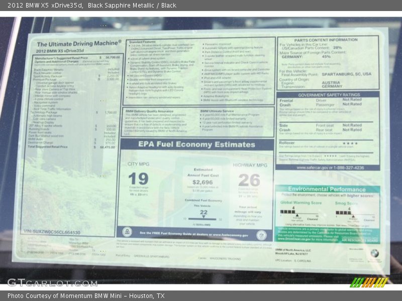  2012 X5 xDrive35d Window Sticker