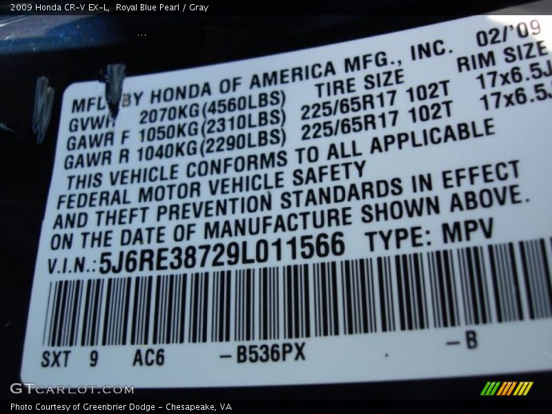 Royal Blue Pearl / Gray 2009 Honda CR-V EX-L