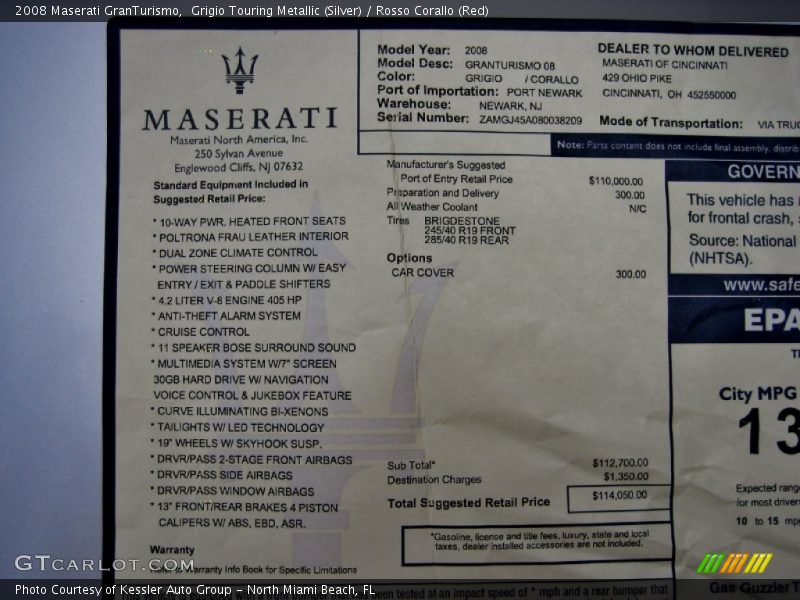  2008 GranTurismo  Window Sticker