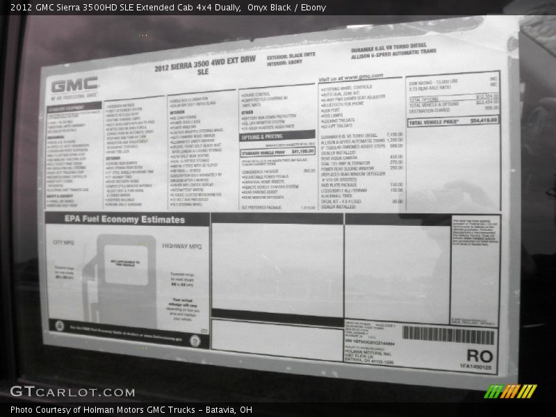  2012 Sierra 3500HD SLE Extended Cab 4x4 Dually Window Sticker