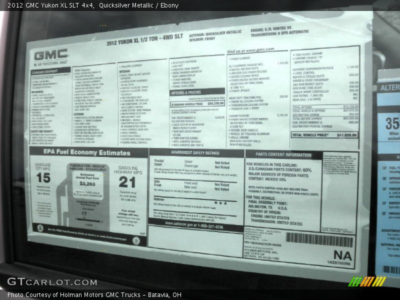  2012 Yukon XL SLT 4x4 Window Sticker