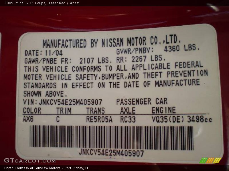 Laser Red / Wheat 2005 Infiniti G 35 Coupe