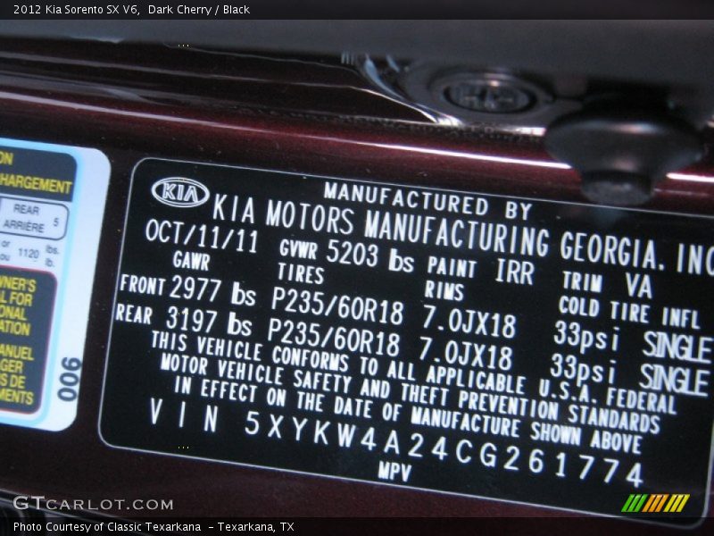 Dark Cherry / Black 2012 Kia Sorento SX V6