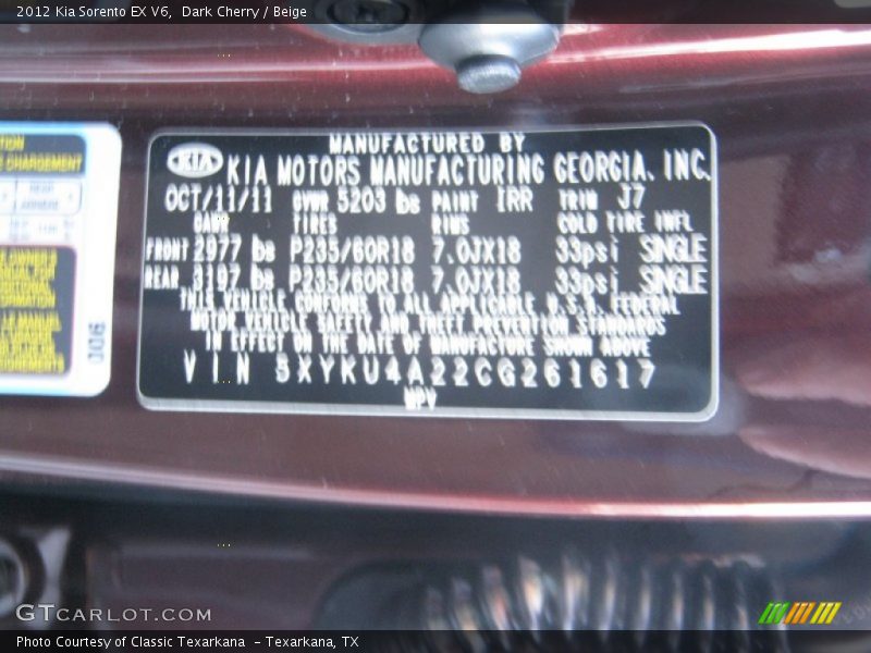 Dark Cherry / Beige 2012 Kia Sorento EX V6