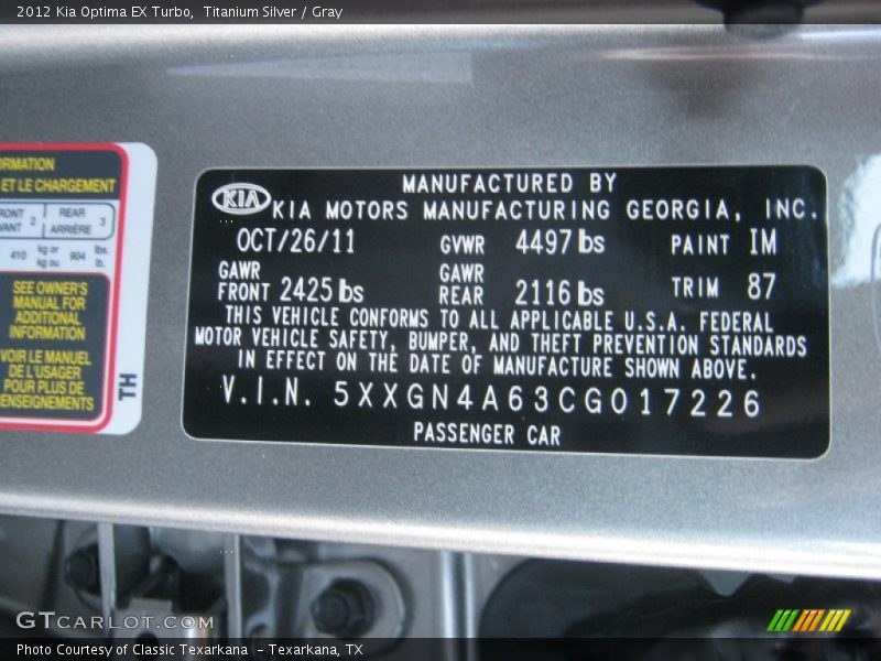 Titanium Silver / Gray 2012 Kia Optima EX Turbo